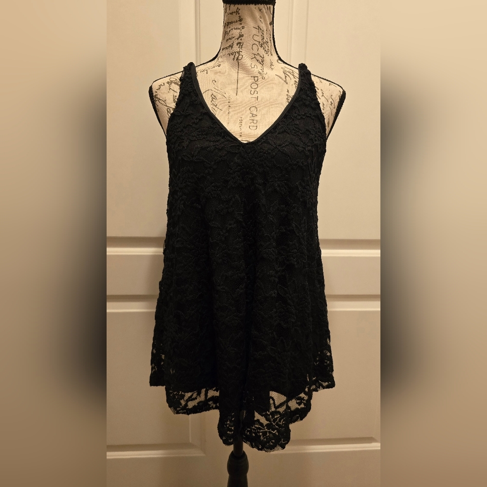 Love J Black Lace Sleeveless Top Large